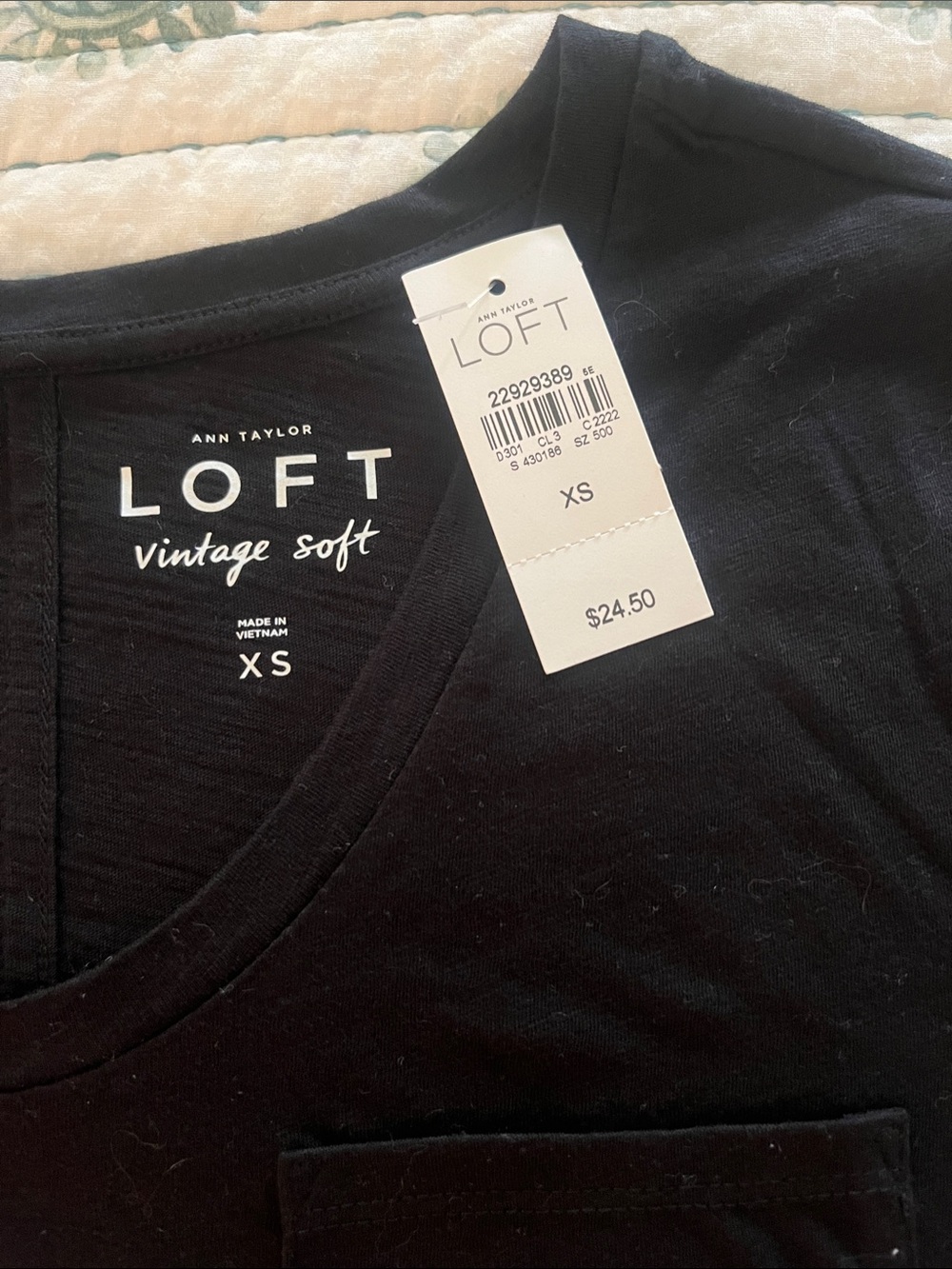 LOFT Black V-Neck Vintage Soft Tee - XS